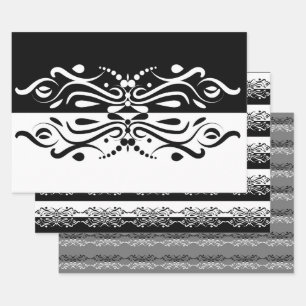 Feuille De Papier Cadeau Élégant style arlequin Abstrait noir et blanc