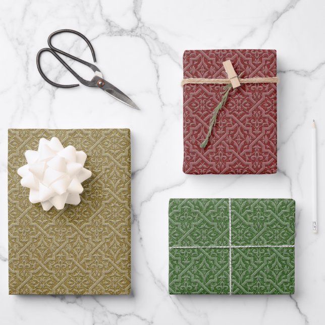 Feuille De Papier Cadeau Élégant Style Embossé Holiday Quatrefoil (Recto)