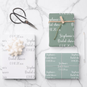Feuille De Papier Cadeau Élégant Vert Sauge Mariée Enterrement de Vie de Je