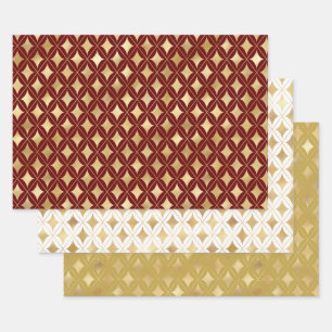 Feuille De Papier Cadeau Elégant vin, blanc et carnaval d'or Arlequin