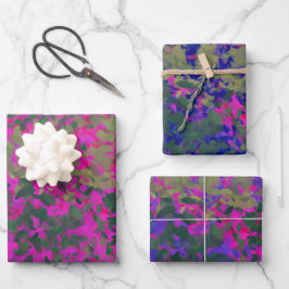 Feuille De Papier Cadeau Élégant violet rose et fleurs bleues