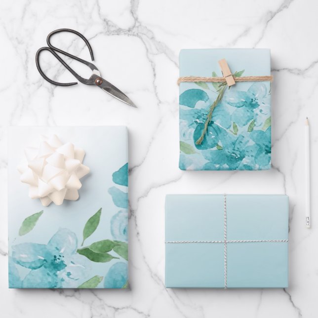 Feuille De Papier Cadeau Elégante aquarelle bleu foncé (Recto)