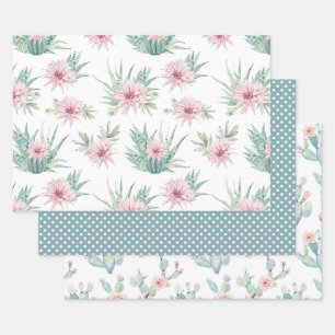 Feuille De Papier Cadeau Elégante aquarelle Boho Cactus & Succulents
