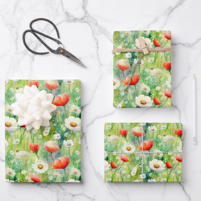 Feuille De Papier Cadeau Elégante aquarelle Fleur sauvage (Recto)