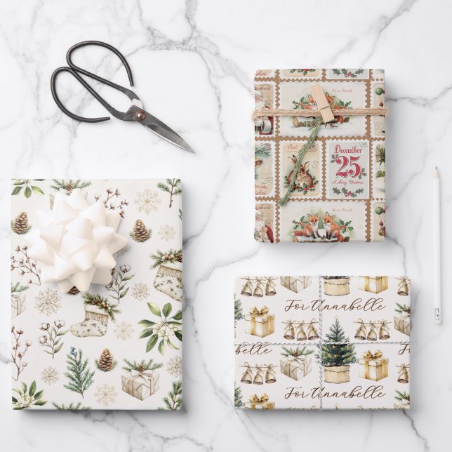 Feuille De Papier Cadeau Elégante aquarelle neutre Noël (Recto)