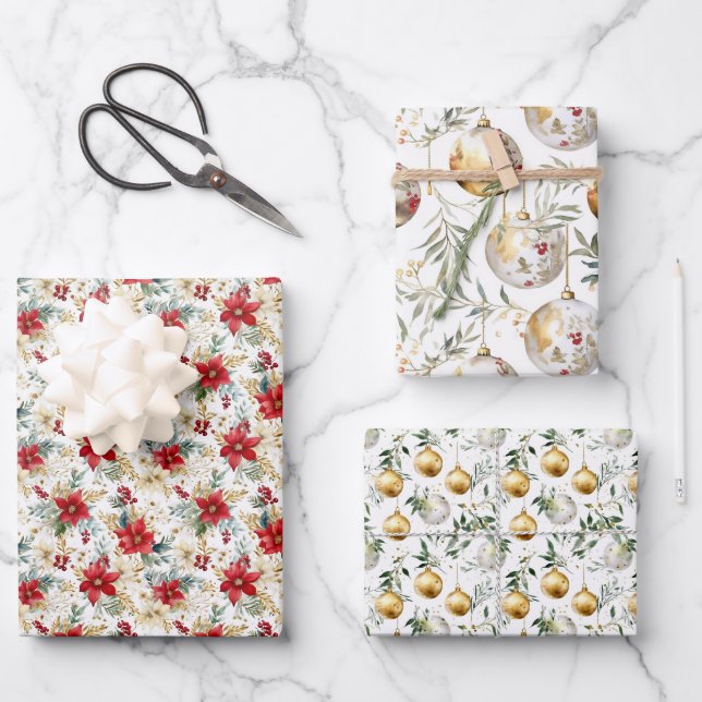 Feuille De Papier Cadeau Elégante aquarelle Noël (Recto)