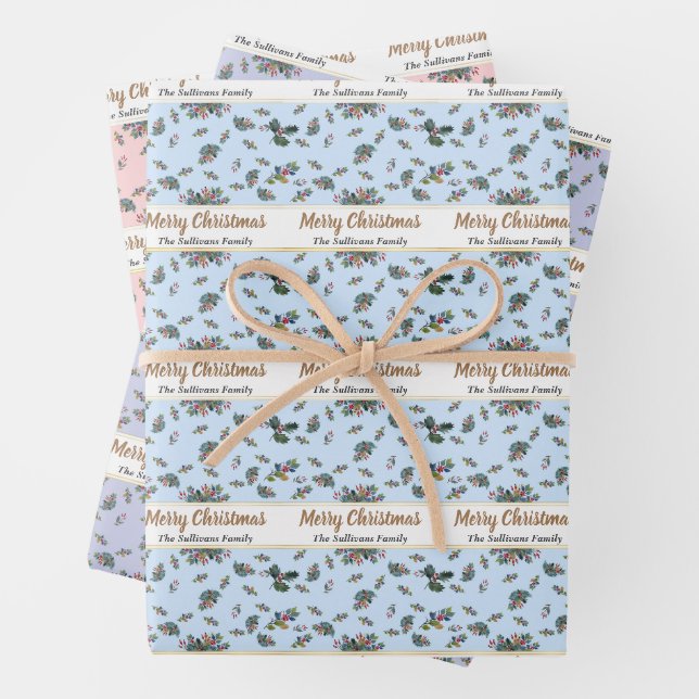 Feuille De Papier Cadeau Elégante aquarelle personnalisée Noël Floral (En situation)