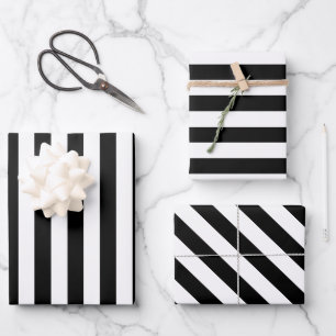 Feuille De Papier Cadeau Élégante bande noire et blanche