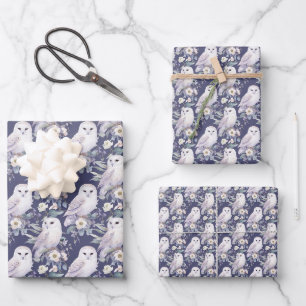 Feuille De Papier Cadeau Elégante Chouette blanche
