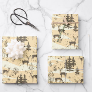 Feuille De Papier Cadeau Elégante Crème Beige Rétro Cerf