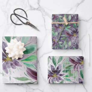Feuille De Papier Cadeau Elégante dentelle violette Lotus Aquarelle