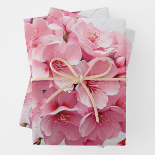 Feuille De Papier Cadeau Élégante Fleurs de fleurs de cerisier rose