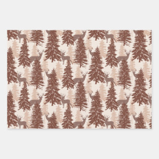 Feuille De Papier Cadeau Élégante forêt rustique de bois et cerfs