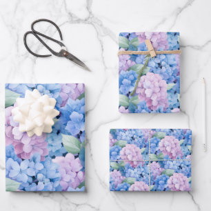 Feuille De Papier Cadeau Élégante Hydrangée bleue et rose