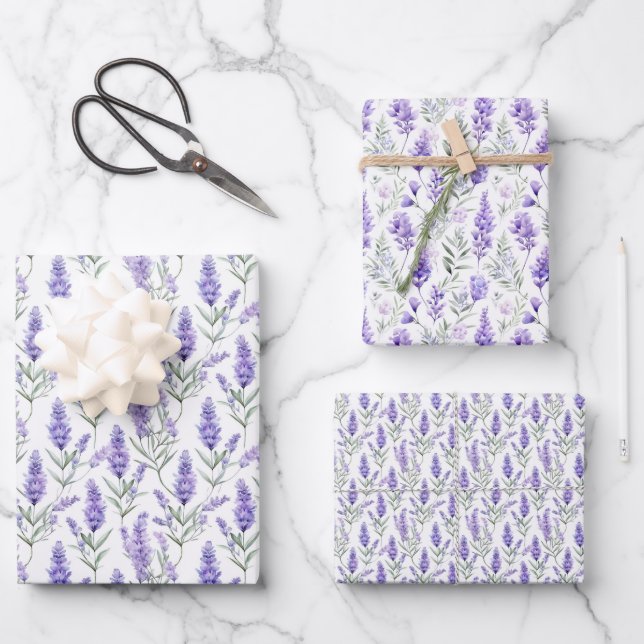 Feuille De Papier Cadeau Élégante Lavande Florale (Recto)