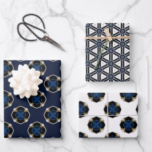 Feuille De Papier Cadeau Elégante marine nautique moderne et blanche