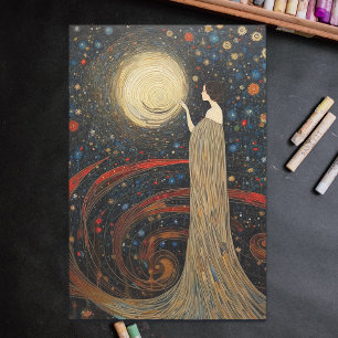 Feuille De Papier Cadeau Elégante Nuit étoilée Art Nouveau Découpage