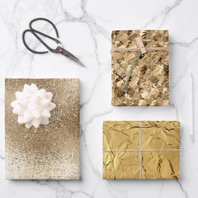 Feuille De Papier Cadeau Élégante Parties scintillant d'or métallique Foil  (Recto)
