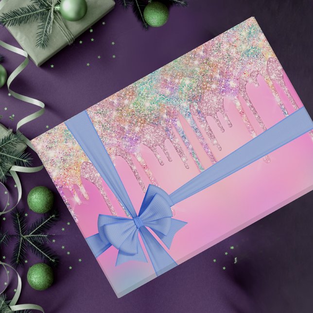 Feuille De Papier Cadeau Élégante parties scintillant fausse rose goutte à  (Créateur téléchargé)