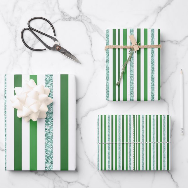 Feuille De Papier Cadeau Elégante Parties scintillant verte et argentée (Recto)