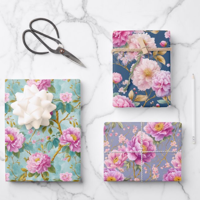 Feuille De Papier Cadeau Élégante pivoines Floral Cadeau (Recto)