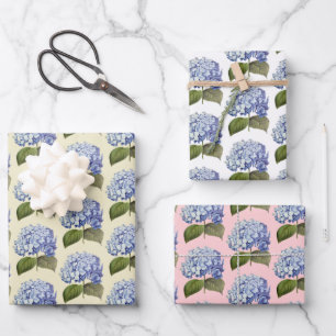 Feuille De Papier Cadeau Élégante Vintage Botanique Bleue Hydrangée Fleur