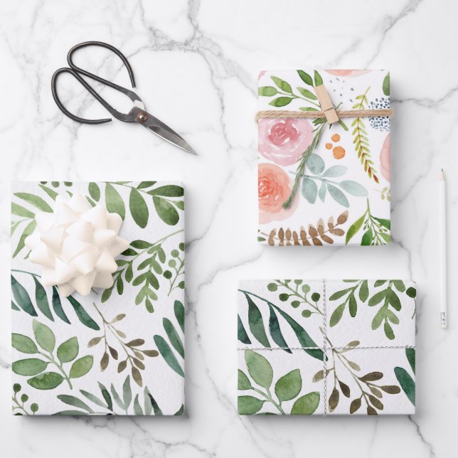 Feuille De Papier Cadeau Elégantes aquarelles florales  (Recto)