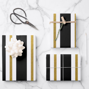 Feuille De Papier Cadeau Élégantes bandes noires et or