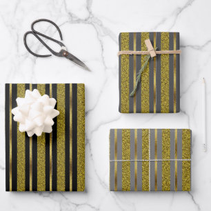 Feuille De Papier Cadeau Élégantes bandes noires et or