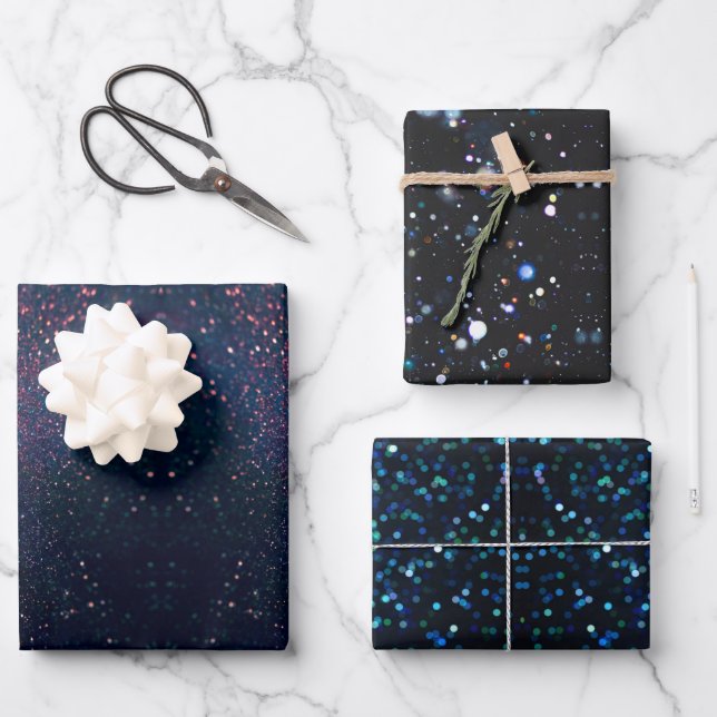 Feuille De Papier Cadeau Élégantes étoiles de luxe et éclaboussures (Recto)