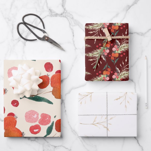 Feuille De Papier Cadeau Élégantes Fleurs de Noël (Recto)