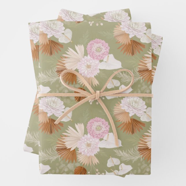 Feuille De Papier Cadeau Élégants paumes sèches et anthurium (En situation)