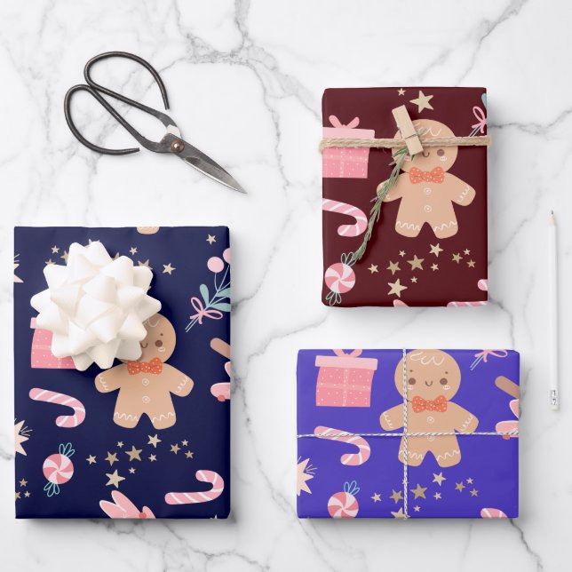 Feuille De Papier Cadeau Eléments de Noël en bleu marine (Recto)