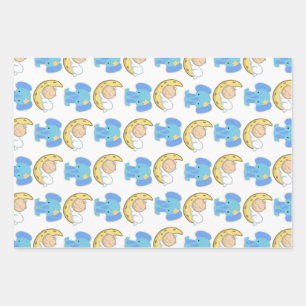 Feuille De Papier Cadeau Eléphant avec Lune Baby Design