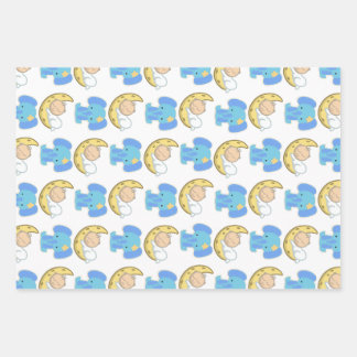 Feuille De Papier Cadeau Eléphant avec Lune Baby Design