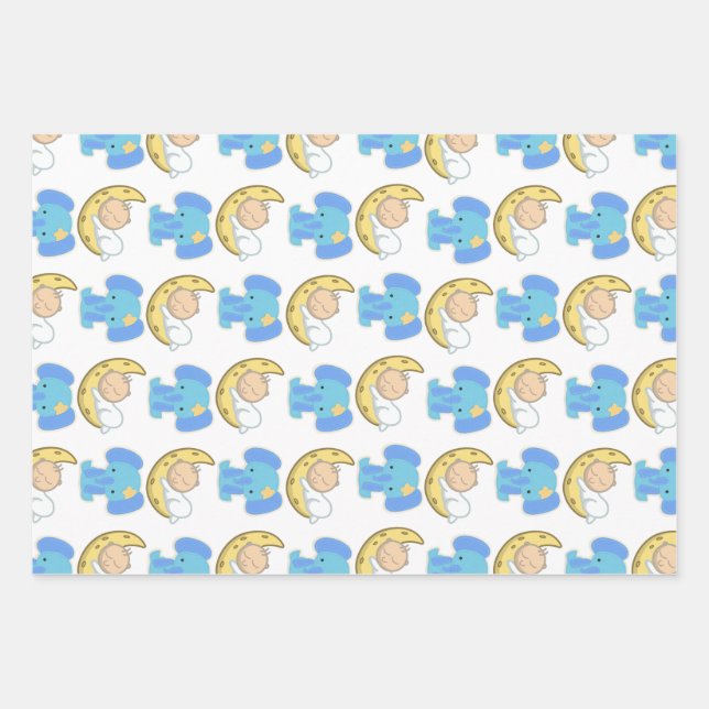 Feuille De Papier Cadeau Eléphant avec Lune Baby Design (Devant)