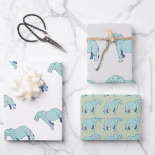 Feuille De Papier Cadeau Eléphant bleu
