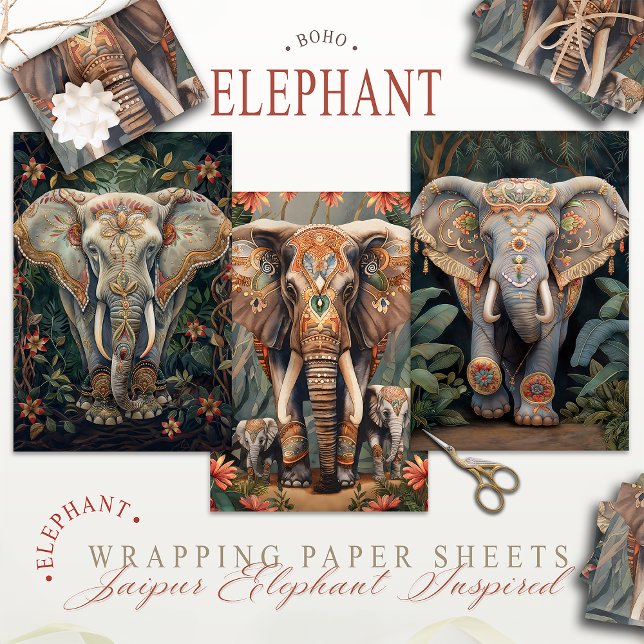 Feuille De Papier Cadeau Eléphant Boho Chic Bohemian (Créateur téléchargé)