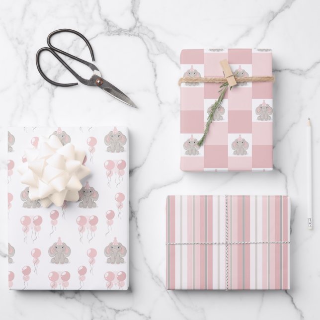 Feuille De Papier Cadeau Elephant dans le Casquette de fête d'anniversaire  (Recto)