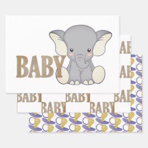 Feuille De Papier Cadeau Éléphant et pacificateur de bébé