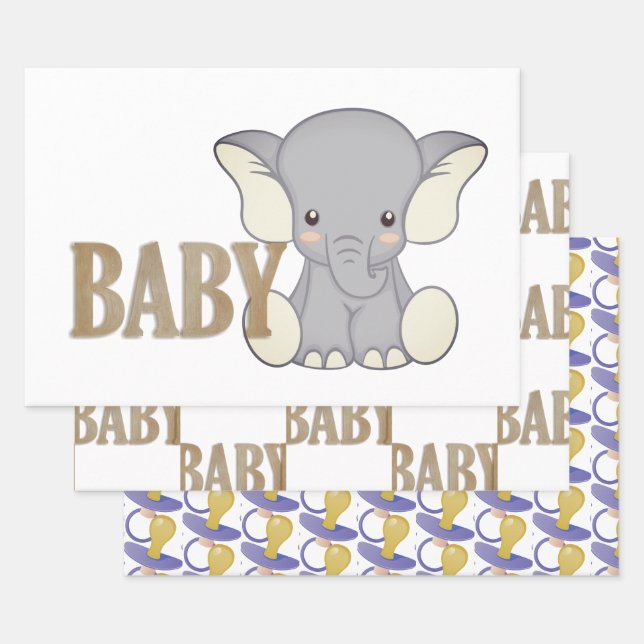 Feuille De Papier Cadeau Éléphant et pacificateur de bébé (Lot)