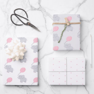Feuille De Papier Cadeau Eléphant mignon fille Baby shower