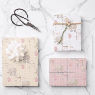 Feuille De Papier Cadeau Eléphant rose bébé fille