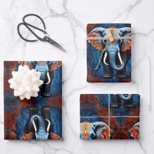 Feuille De Papier Cadeau Eléphant vibrant aux motifs floraux