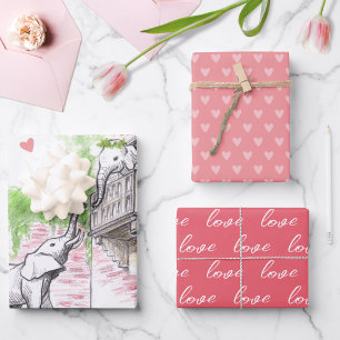 Feuille De Papier Cadeau Éléphants Mignons Roméo et Juliette Amour Romantiq