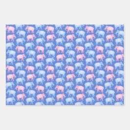 Feuille De Papier Cadeau Eléphants roses et bleus Baby Anniversaire ou douc