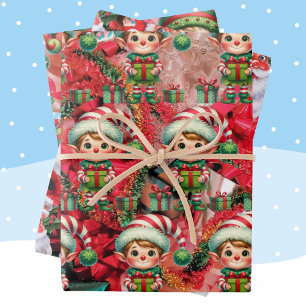 Feuille De Papier Cadeau Elf & Bows de Noël & Père Noël Fun Holiday