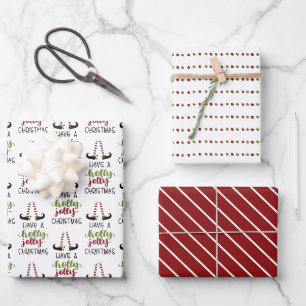 Feuille De Papier Cadeau Elf HOLLY JOLLY CHRISTMAS Dots Stripes