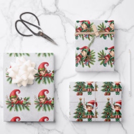 Feuille De Papier Cadeau Elf Noël Branches Enfants