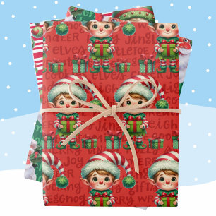 Feuille De Papier Cadeau Elfe de Noël Père Noël Elfes 3
